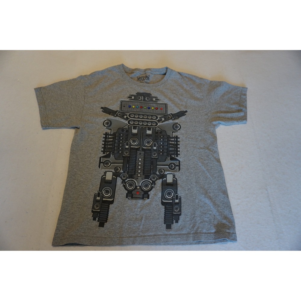 Chemistry Robot Graphic T-Shirt Gray Short Sleeve Crew Neck Tee Size L